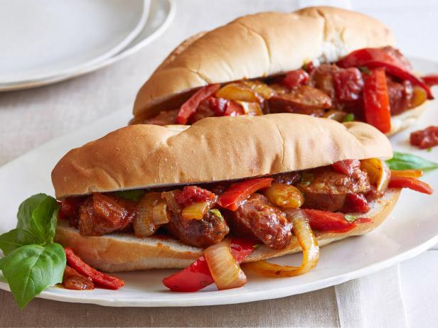 Sausage Sub with peppers and onions.